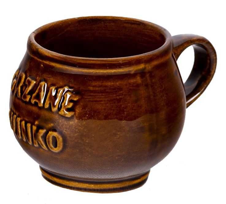 Kubek na wino herbatę grzańca kamionkowy z napisem i uchem 300 ml