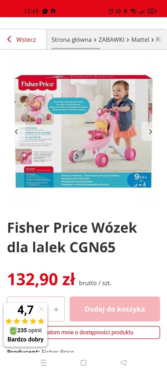 Pchacz wózek Fisher price