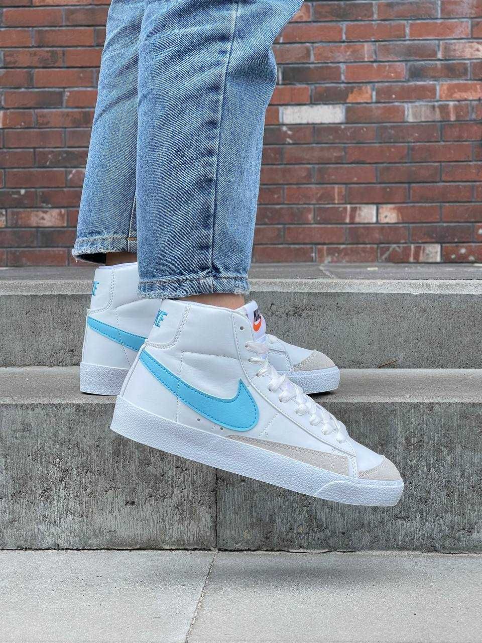 АКЦІЯ! Жіночі кросівки Nike Blazer Mid White Blue Logo (36-40 р.)