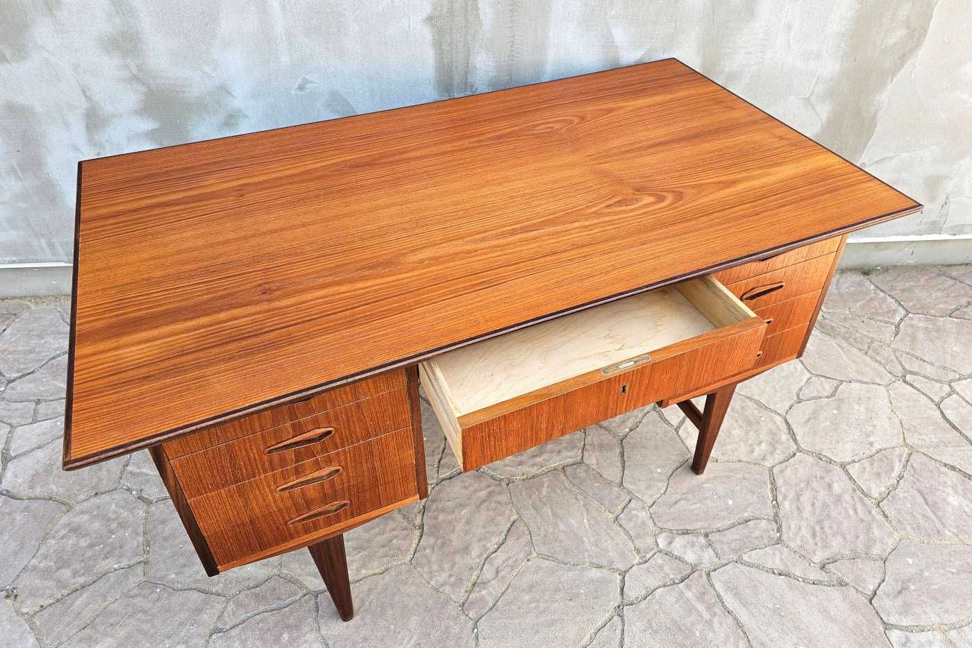 Biurko teak, tekowe, dwustronne, duński design, vintage, lata 60.