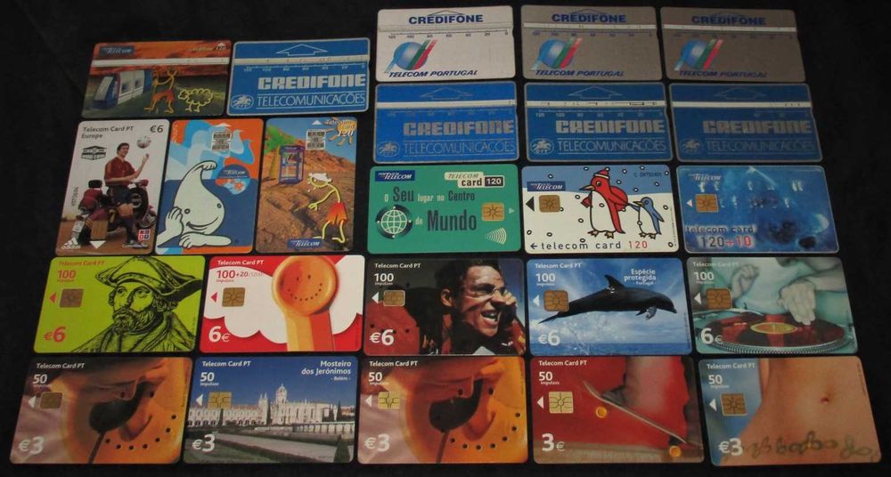 Colecção de cartões telefónicos credifone chip e banda magnética