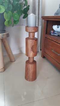 Świecznik duży naturalne drewno India 2 sztuki