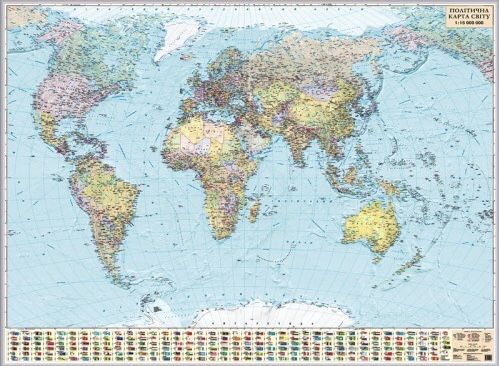 Політична Карта Світу 216смХ158смХ0.5см в латунній рамці