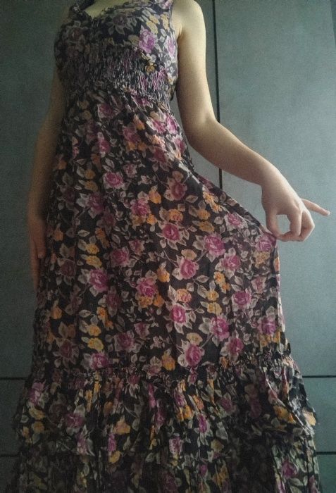 MANGO boho hippie maxi romantyczna sukienka w kwiaty indyjska jakość