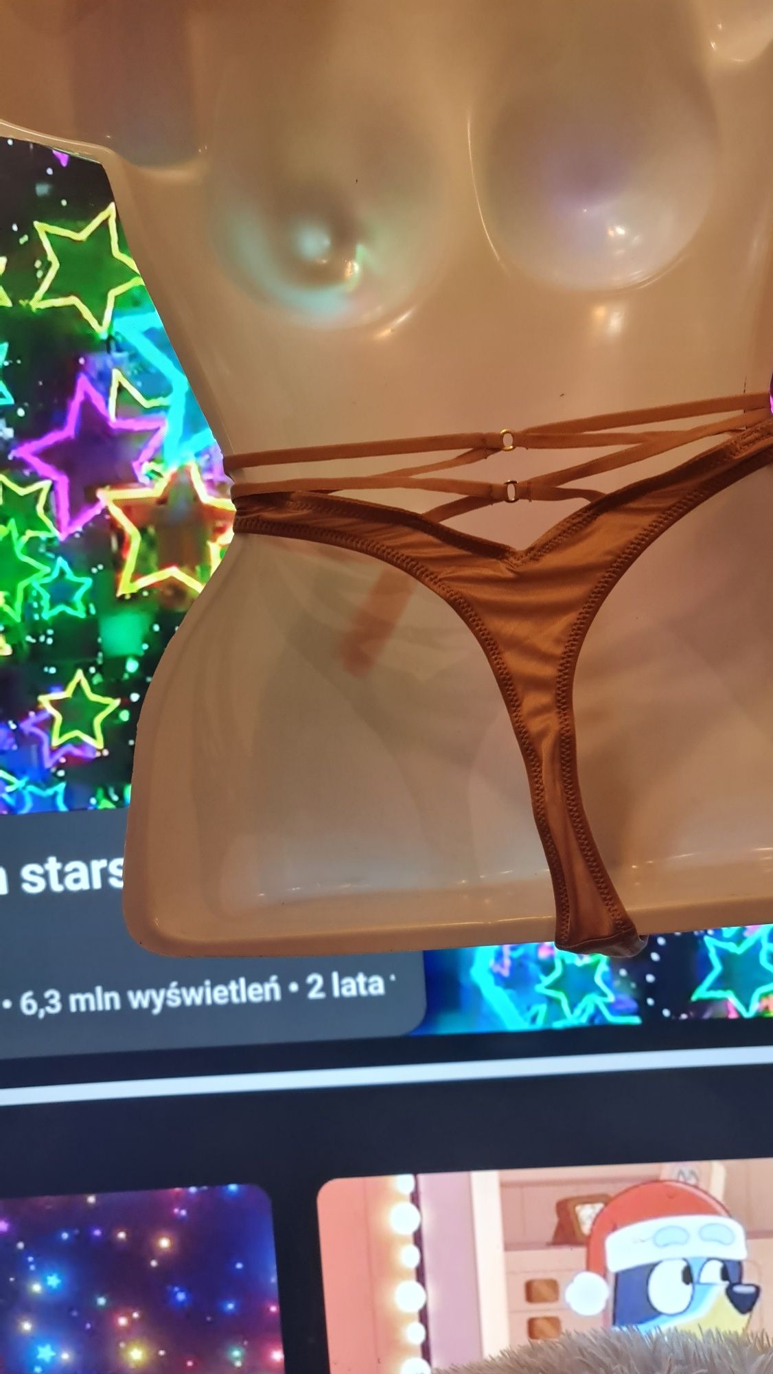 Stringi Victoria's Secret, brązowe, ładny tył, rozmiar L/170/80A
