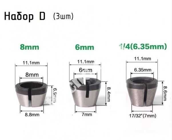 Цанги для ручного фрезера 6 - 8мм