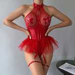 Seksowne body BDSM imitacja skóry rozpinany krok Walentynki czerwony