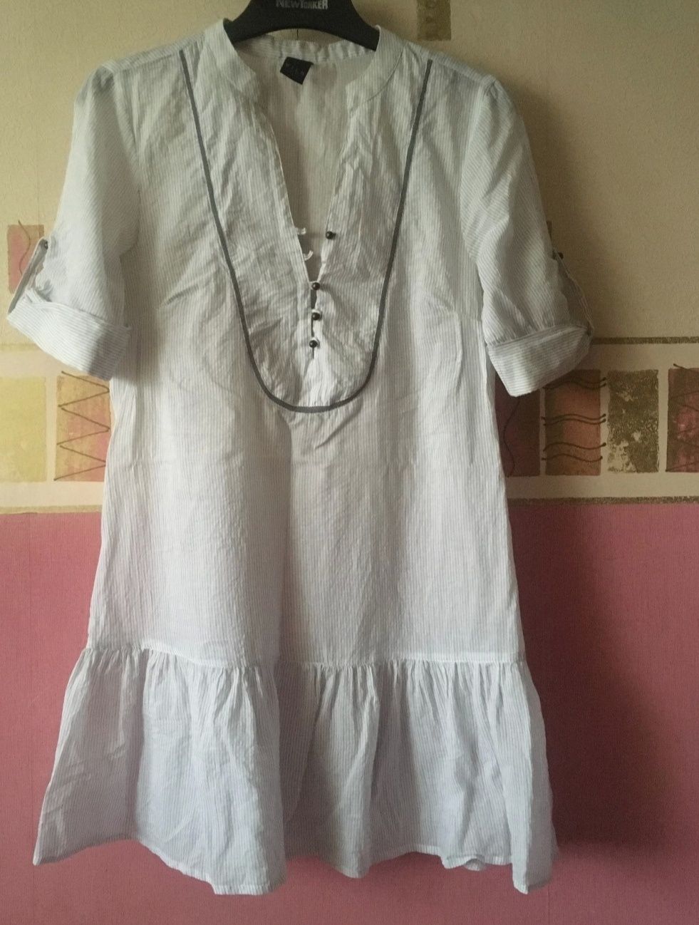 VILA bawełniana koszula tunika sukienka biała w paski prążki NOWA!