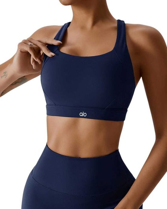Топ спортивний Alo Yoga Airlift Suit Up Sports Bra Dark Blue