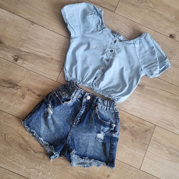 Prześliczny zestaw koszulka spodenki jeans r. 134,140,146 j.nowe Pepco