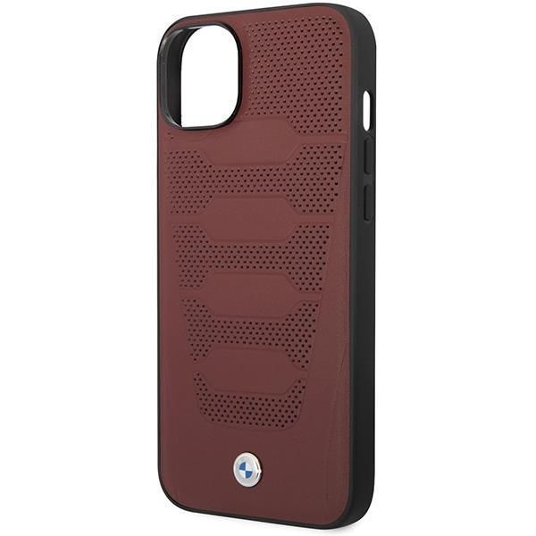 Etui Skórzane BMW na iPhone 14 - Burgundowy Pattern