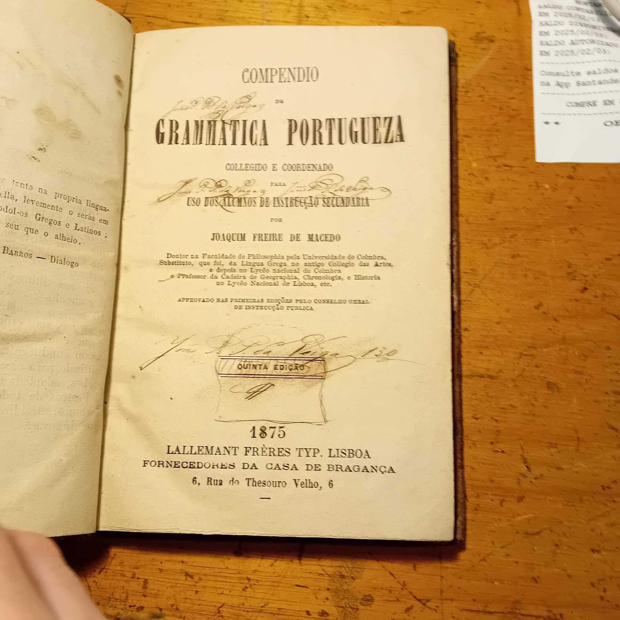 Compendio de Grammatica Portugueza 1875