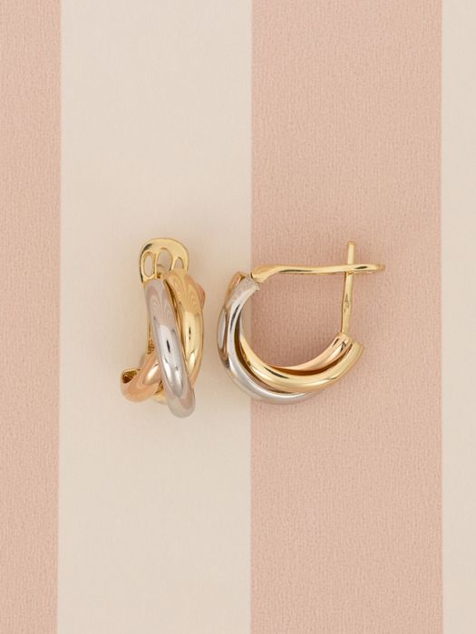 Złote kolczyki koła, trzy kolory złota, złoto 585, trinity