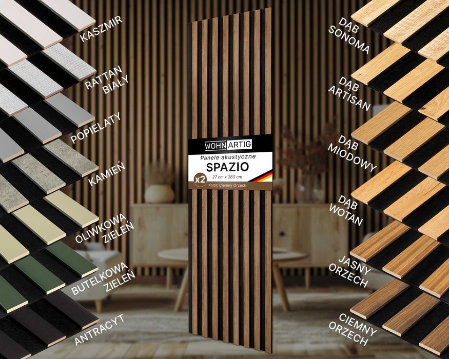 Lamele ścienne na czarnym filcu 260cm x 54 cm Dąb, Orzech i inne