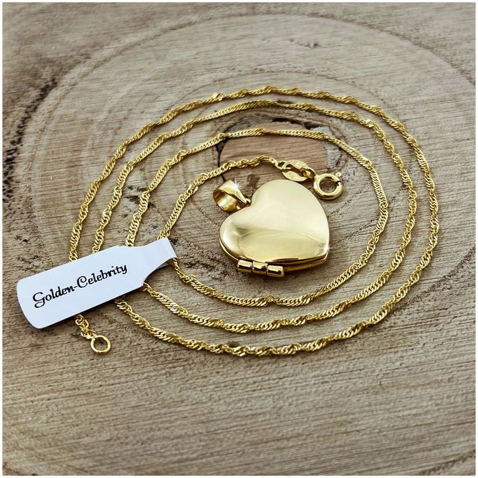 Złoty Łańcuszek Z Serduszkiem Otwieranym Na Zdjęcie 925 + Róża Wieczna