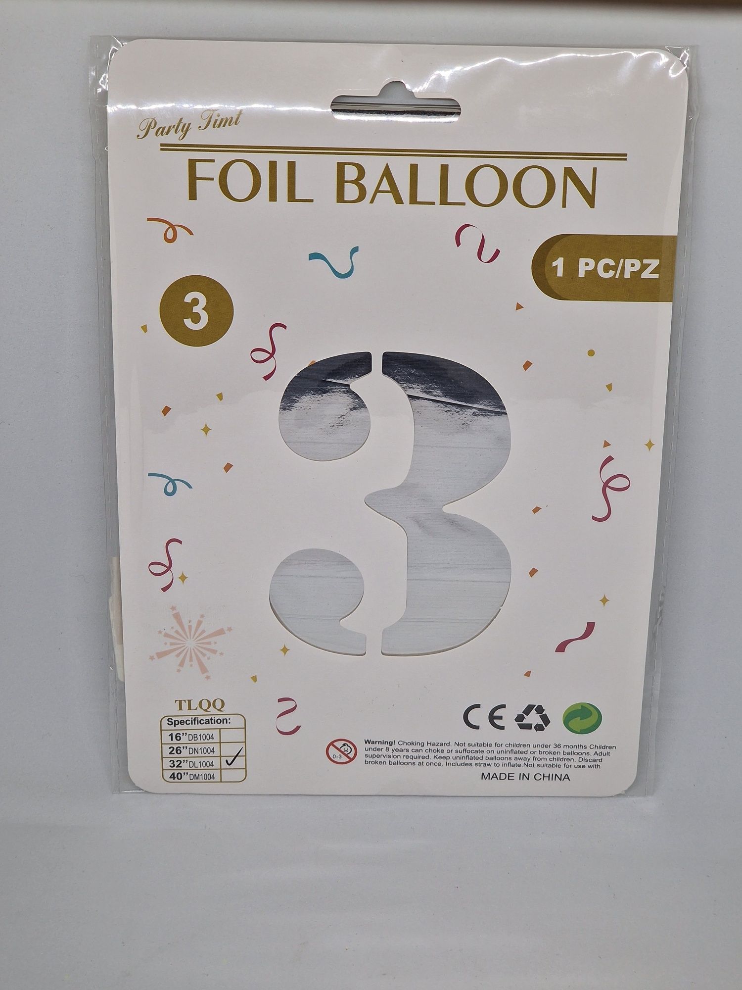 Balon foliowy Cyfra, srebrny, duży balon 3