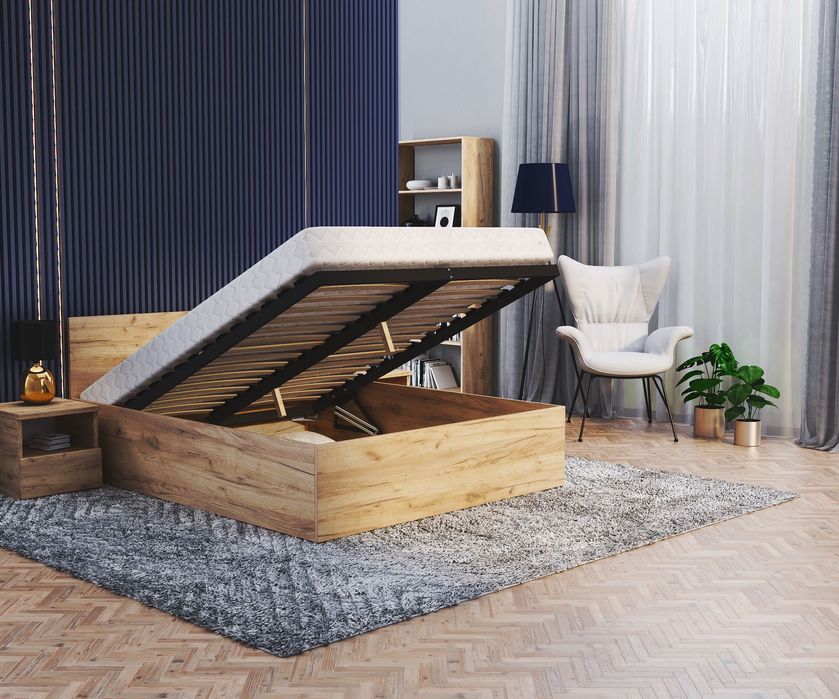 Łóżko Małżeńskie Pojemnik 90/120/140/160/180x200 podnoszonym stelażem