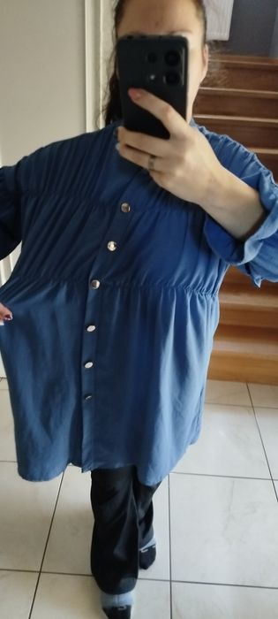 Falbankowa tunika koszula złote guziki