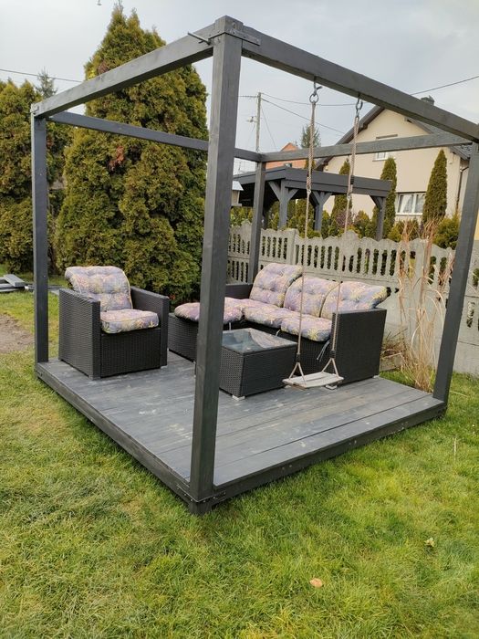 Altana, meble ogrodowe zestaw, technoratan, patio, pergola drewniana,,