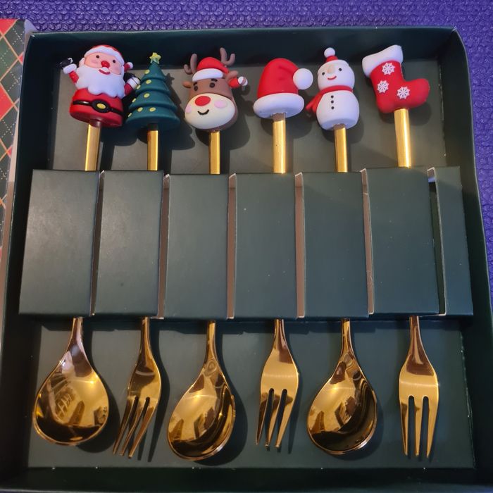 Набір різдвяних ложок, новорічні ложки та виделки