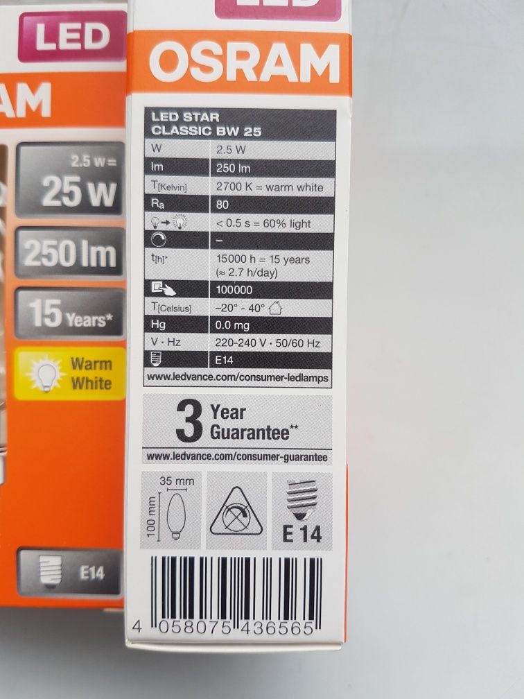 Żarówka Led OSRAM szyszka świeczka 2.5 w E14