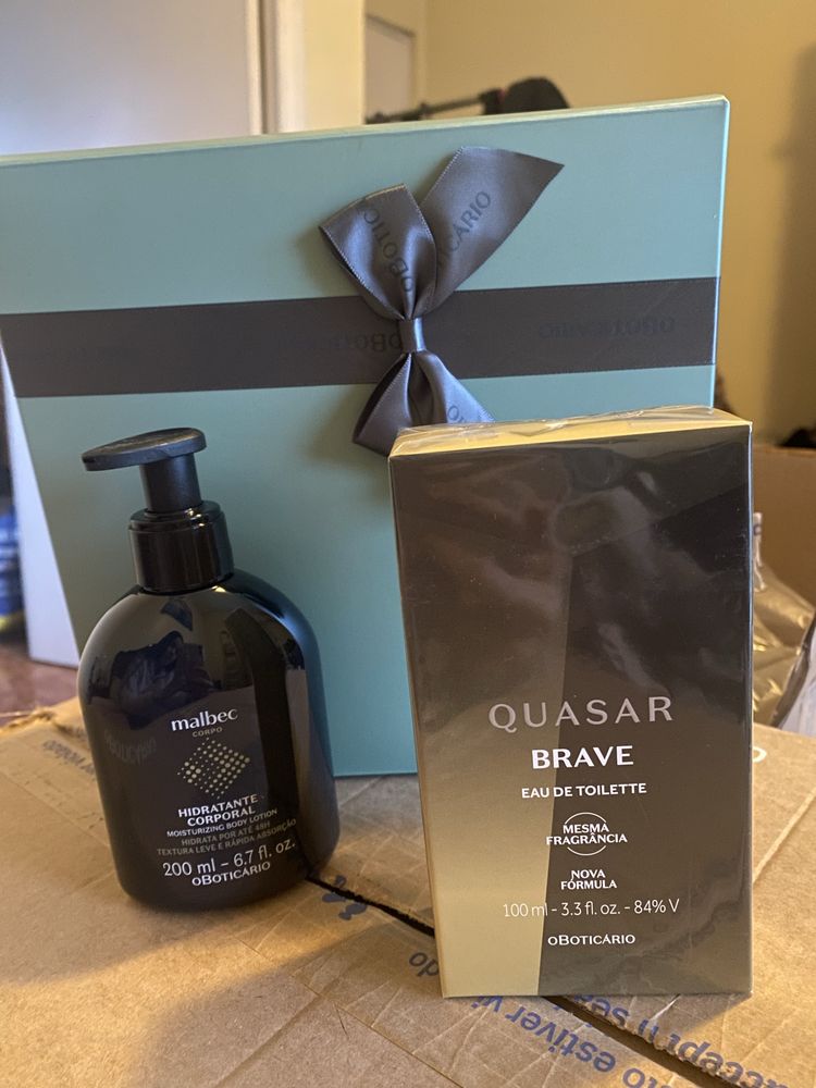 Kit de perfume quasar brave e hidratante corporal malbec