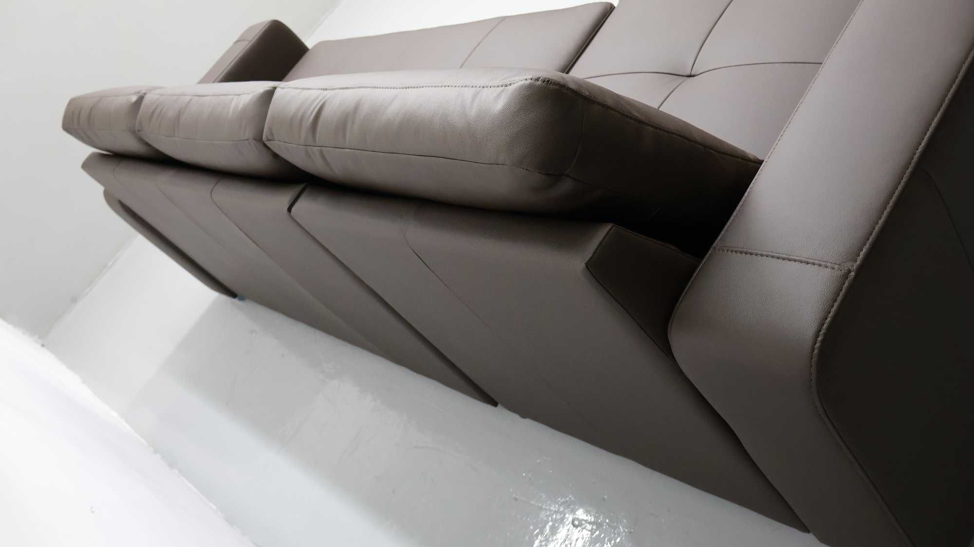 FLO brązowa skóra naturalna narożnik funkcja spania pojemnik sofa 1006