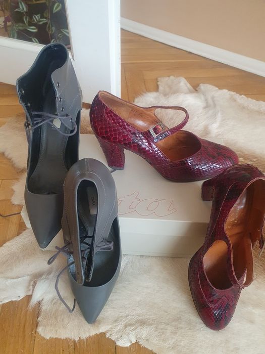 Туфлі лімітована колекція zara. Туфлі вишнев- натур. пітон, ботільйон