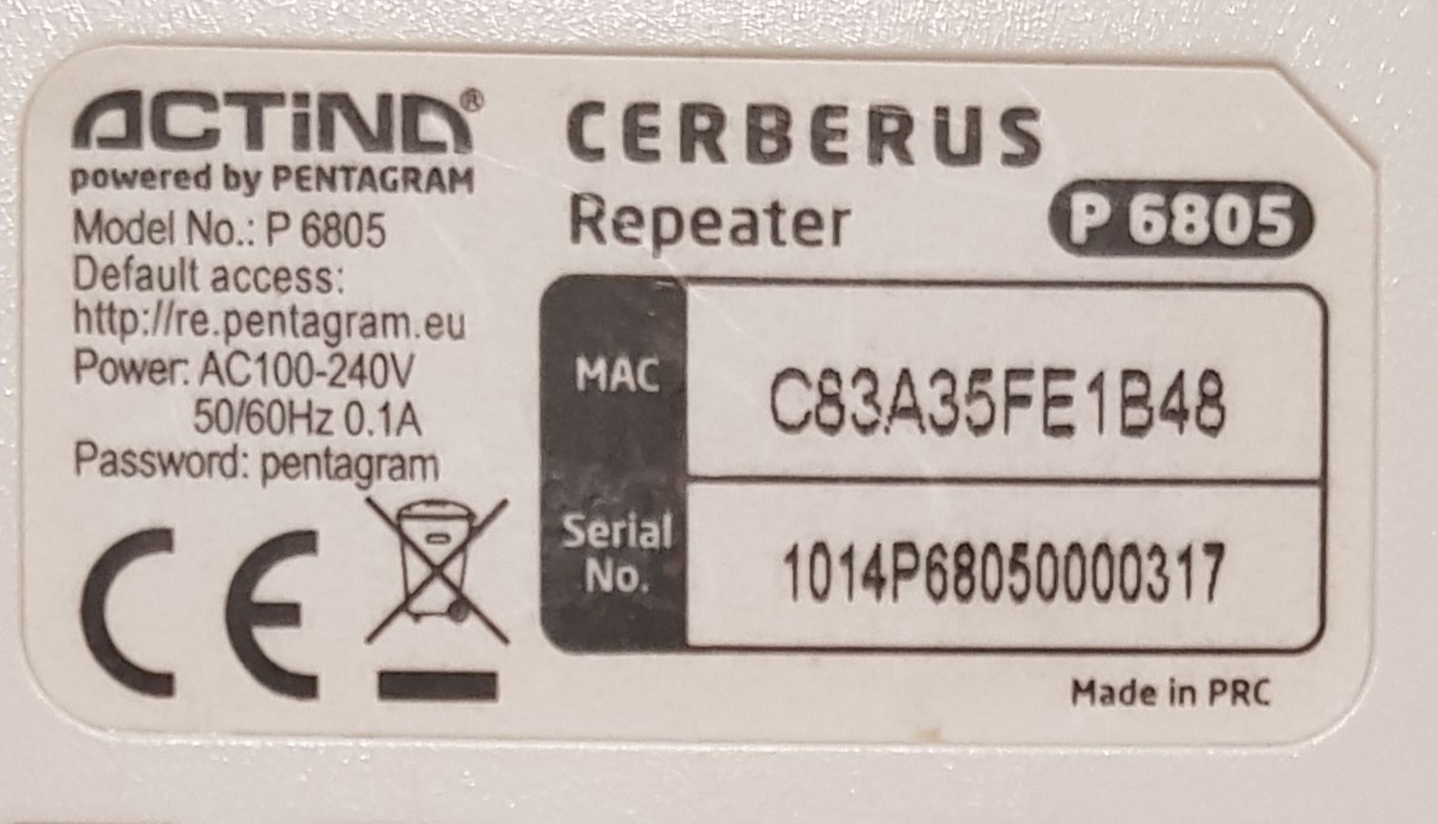 Repeater (репітер / ретранслятор) Cerberus P6805 (Pentagram ACTINA)