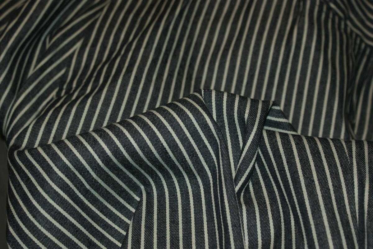 Meng Sheng Jeans spodnie damskie szerokie dzwony paski marine denim 46