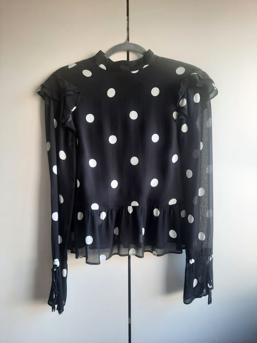 Blusa preta com bolas brancas T.38 da H&M