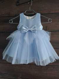 Nowa sukienka dla dziewczynki 12-18msc niebieska tiul kokarda wizytowa