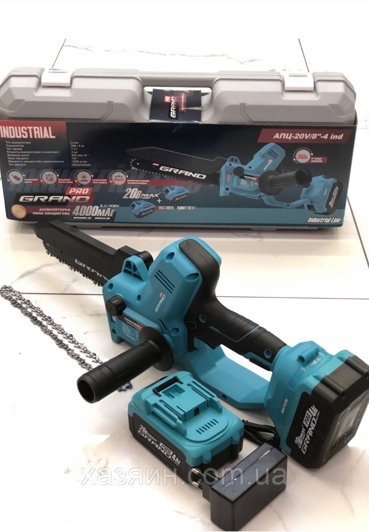 Аккумуляторная пила цепная Grand АПЦ-20V/8"-4 ind INDUSTRIAL 203 мм