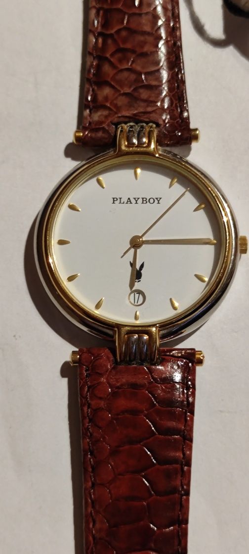 Vintage pozłacany zegarek Playboy z datownikiem Unisex