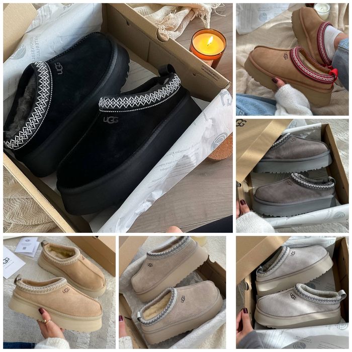 р36-41 Жіночі замшеві уггі Ugg Tasman Platform Black Beige Khaki Grey
