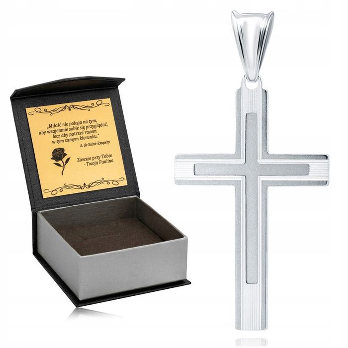 Elegancki Srebrny Krzyżyk Próba 925 Pamiątka Bierzmowania + Grawer Gra