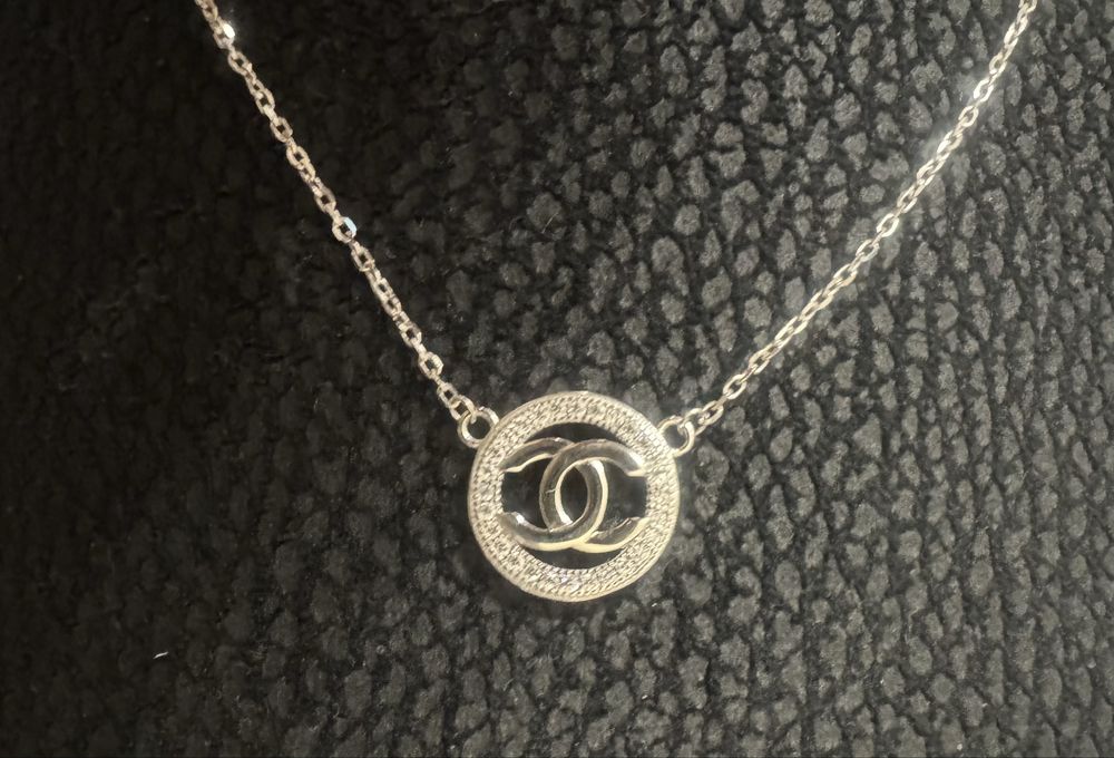 Chanel Srebro 925 srebrny łańcuszek naszyjnik kolia cyrkonie Chanelka