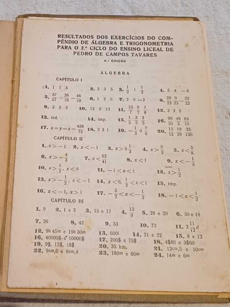 Livro Álgebra e Trigonometria para o 2º ciclo, P. Campos Tavares, 1946