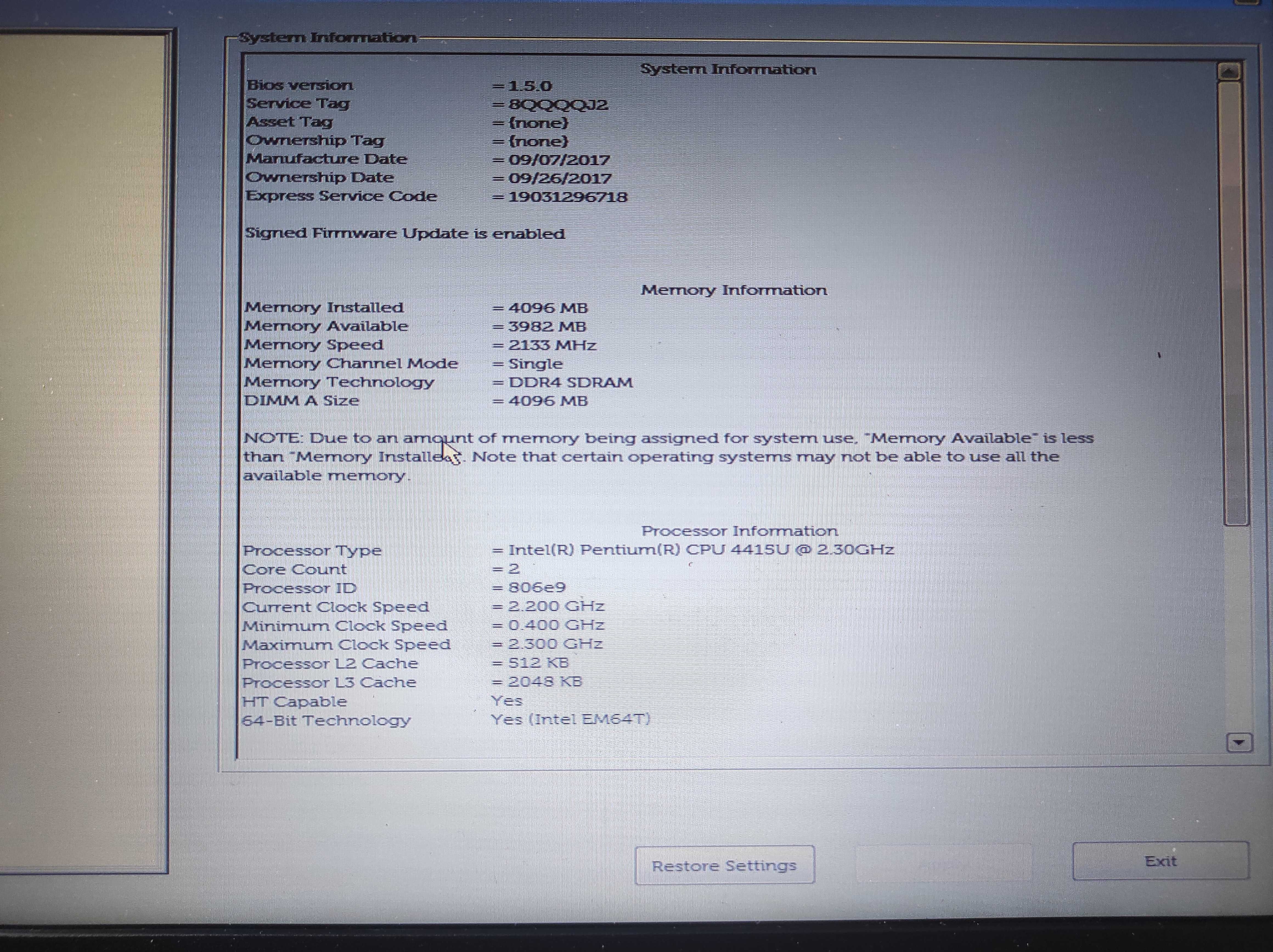 Dell Latitude 3380 4GB ram ddr4 Intel 3315