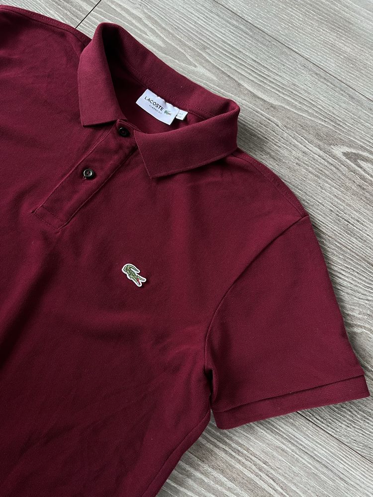 Wlegancka Koszula Polo Lacoste Burgundy Classic Fit Rare Italy Style