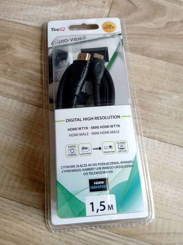 Kabel HDMI/mini HDMI, złocone wtyki, nowy. Cena.