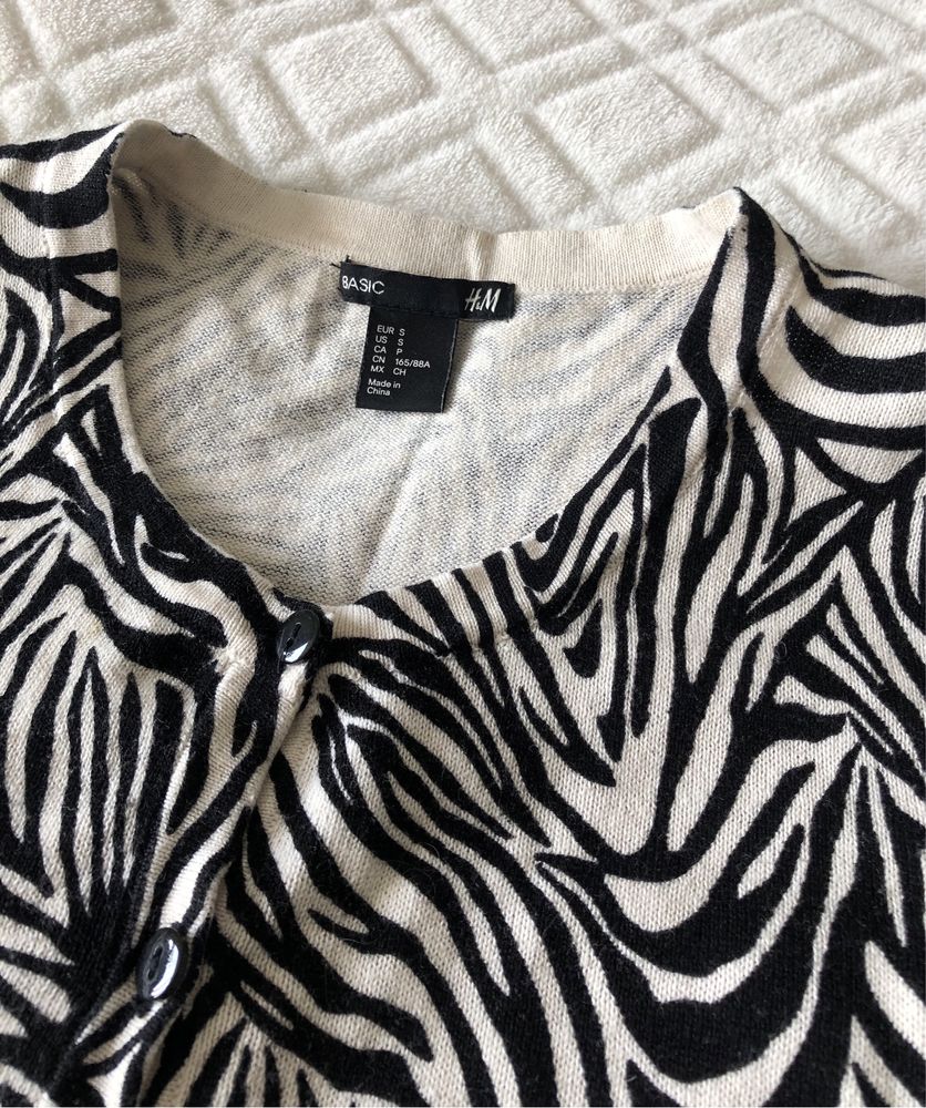 Kardigan sweter rozpinany guziki zebra H&M S 36