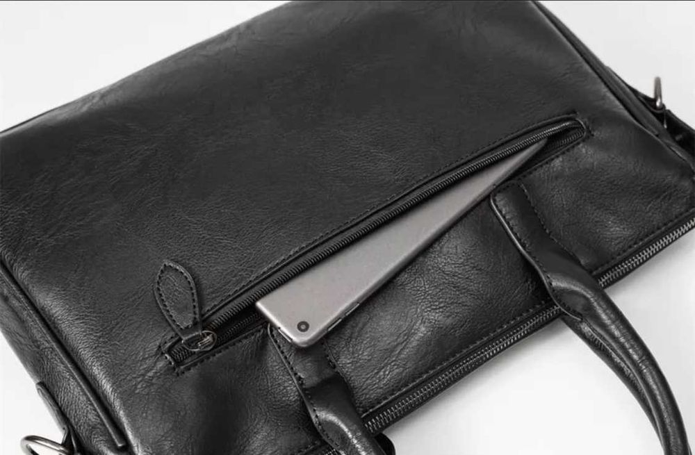 Мужской кожаный черный місткий чоловічий портфель мужская сумка офисна