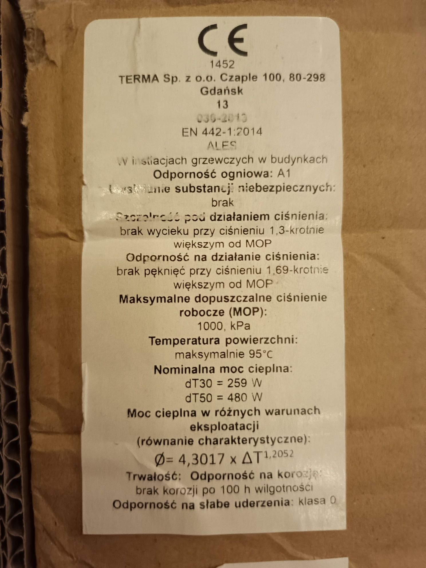 Grzejnik łazienkowy 98x50 cm 480W, TERMA kaloryfer do łazienki