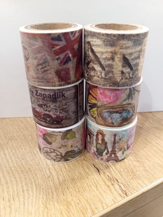 Taśma washi 6szt ciekawe wzory vintage