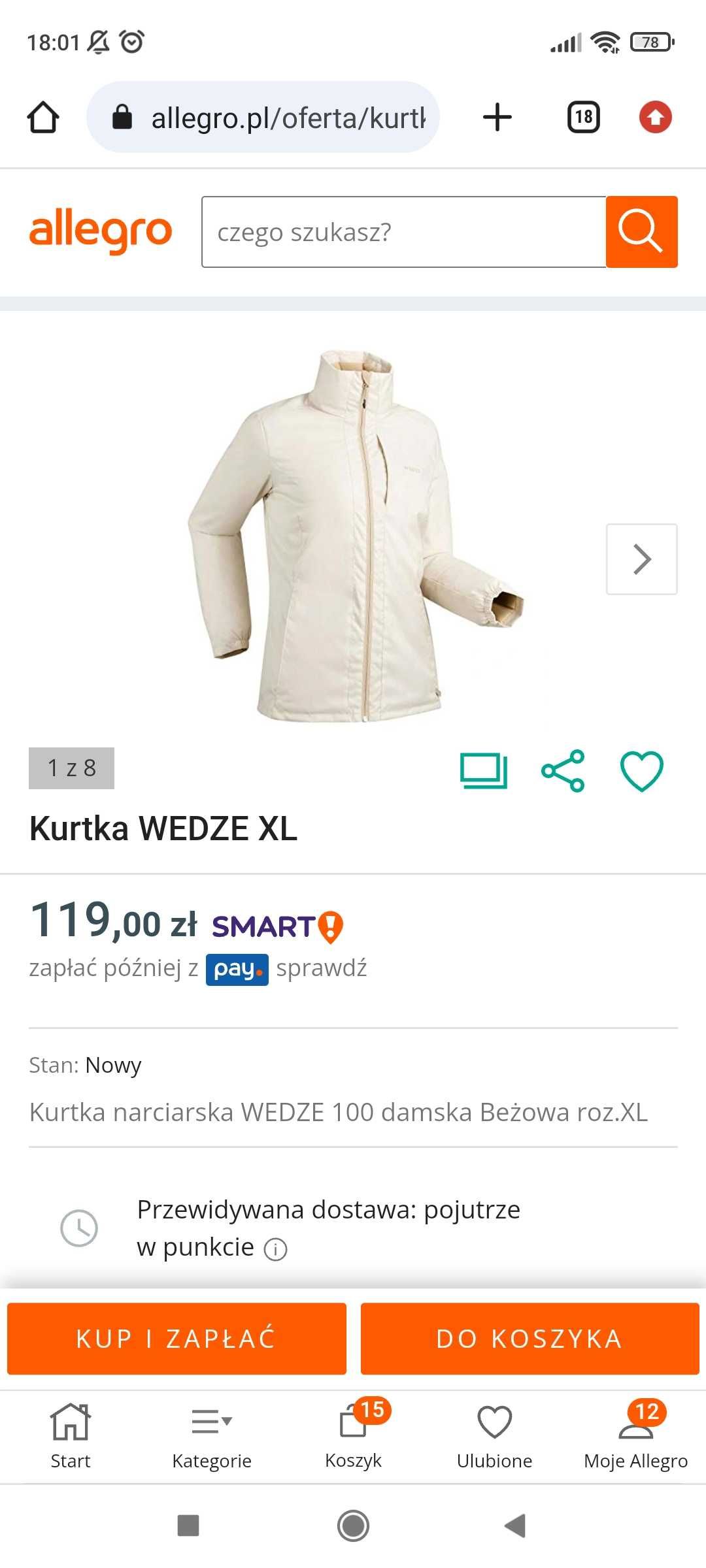 Kurtka narciarska snowboard wedze bez ecru XS/S