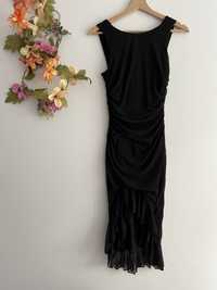 Czarna Sukienka XS 34 Bufiasta Tiulowana z Falbana Gothic