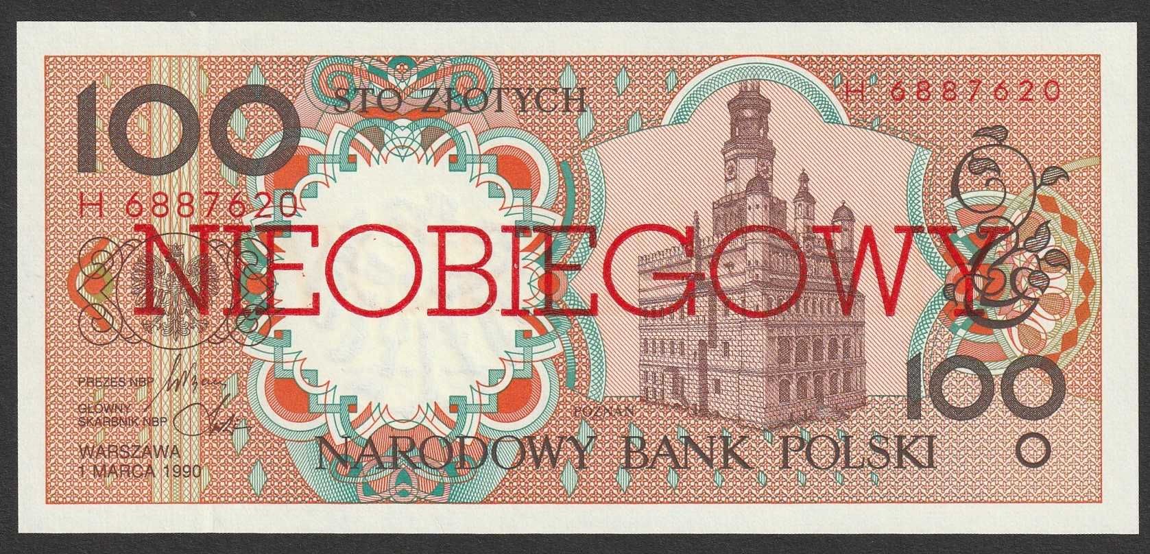 Polska 100 złotych 1990 - NIEOBIEGOWY - stan bankowy UNC