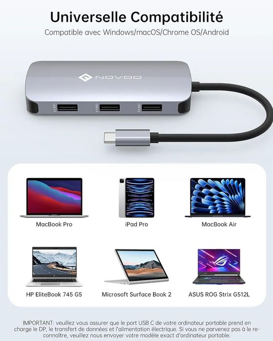 NOVOO Stacja dokująca 7 w 1 Podwójny monitor hub UBS C do 2 HDMI 4K