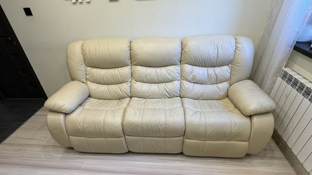 Zestaw wypoczynkowy sofa i fotel skóra naturalna